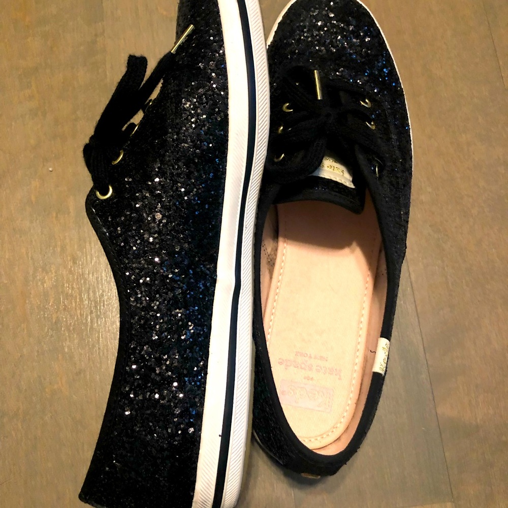 Kate Spade + Keds black glitter tennis shoes